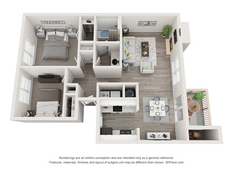Floor plan for 2 beds, 1 bath, 875 sqft